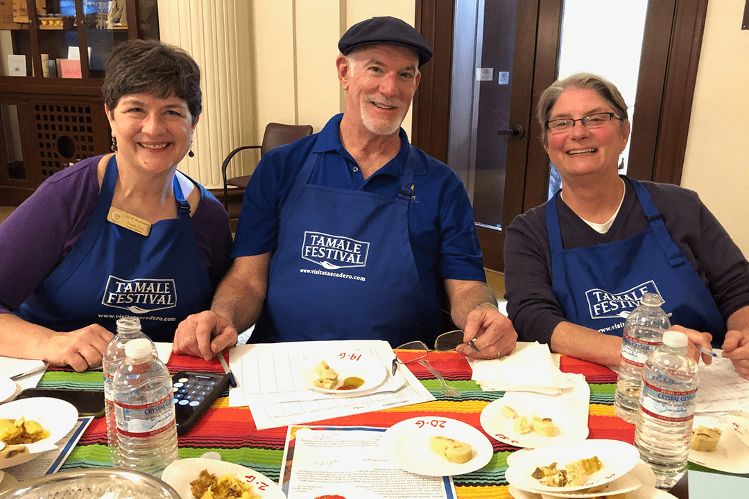 Image of 2019 Tamale Festival Tamale Judges - Council Member Funk, Andy Morris - KVEC and Katy Budge - Tribune Features Reporter